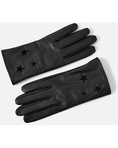 Accessorize Luxe Star Leather Gloves Black