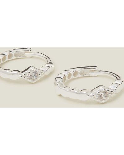 Accessorize Sterling Silver Diamond Huggie Hoops - Natural