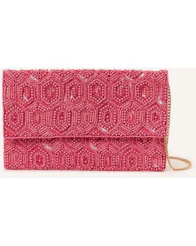 Accessorize Women's Pink Classic Beaded Hand Embellished Clutch Bag