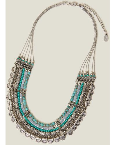 Accessorize Women's Blue And Silver Statement Beaded Necklace
