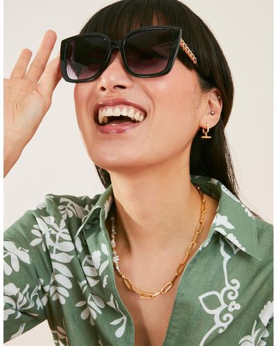 Accessorize Women's Chain Detail Oversized Square Sunglasses Black - Green