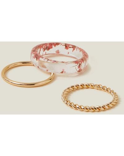 Accessorize Women's 3-pack Resin Flower Rings Pink - Natural