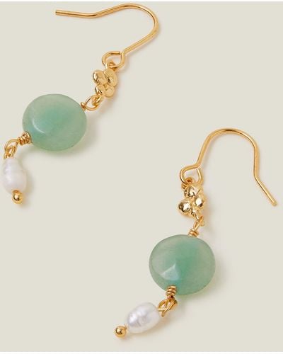 Accessorize Women's Green 14ct Gold-plated Pearl And Stone Drop Earrings