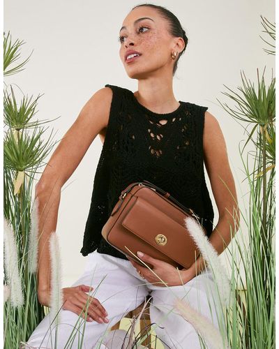 Accessorize Women's Brown Boxy Twist-lock Cross-body Bag - Green