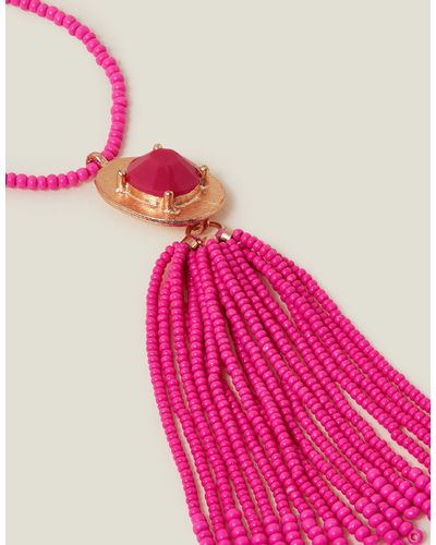 Accessorize Seedbead Tassel Longline Necklace - Pink