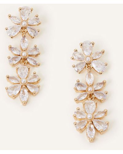 Accessorize Women's Gold/white Crystal Flower Drop Earrings - Natural