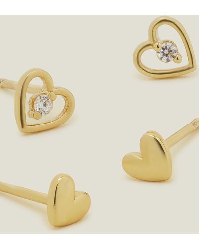 Accessorize Women's 14ct Gold-plated Heart Studs - Metallic