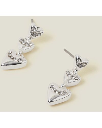 Accessorize Triple Heart Drop Earrings - Natural