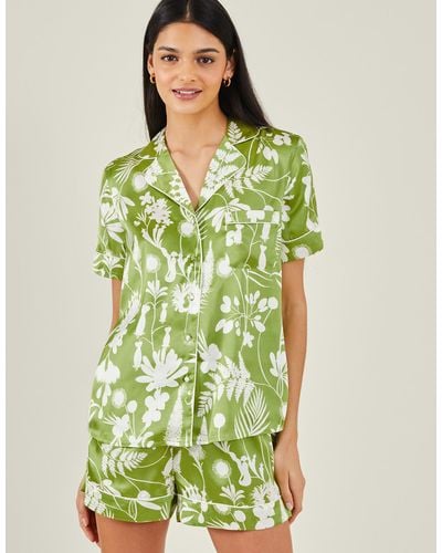 Accessorize Floral Satin Pyjama Set Green