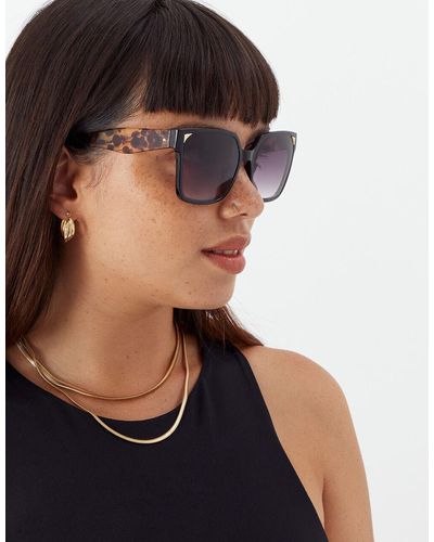 Accessorize Contrast Arm Square Sunglasses - Black