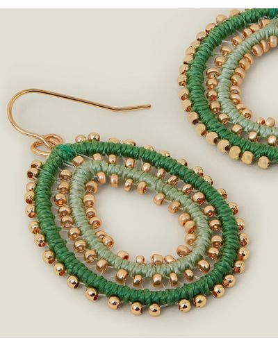 Accessorize Women's Khaki Double Teardrop Woven Earrings - Green