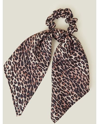 Accessorize Women's Brown Leopard Print Scarf Scrunchie - Natural