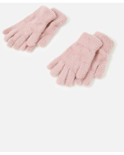 Accessorize Women's Light Pink Stretch Fluffy Glove Twinset