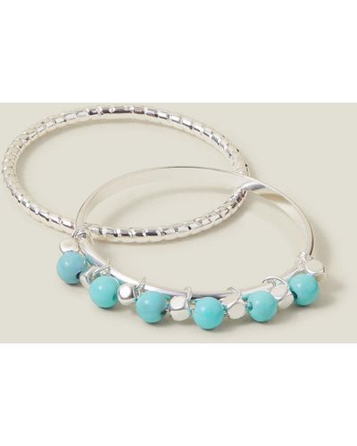 Accessorize Women's 2-pack Sterling Silver-plated Turquoise Bead Rings Silver - Natural
