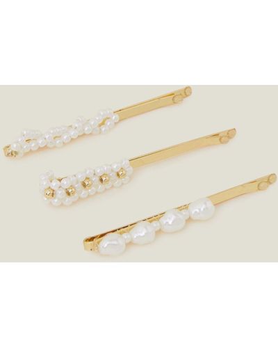 Accessorize Women's Gold 3-pack Pearlescent Bead Hair Slides - Natural