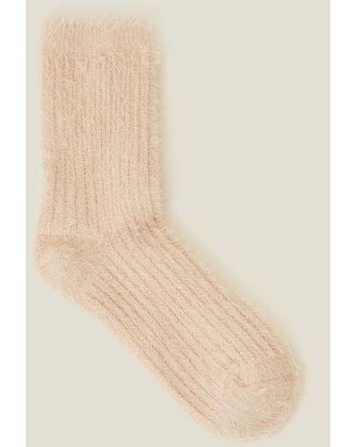Accessorize Rose Ribbed Fluffy Socks - Natural