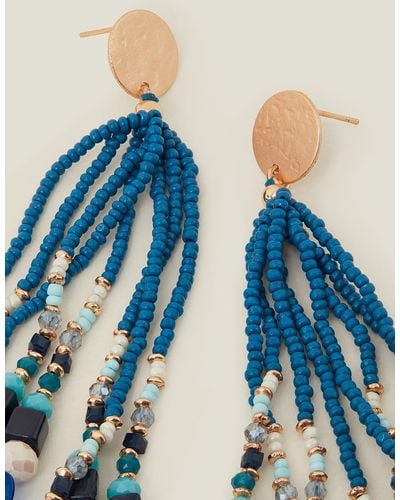 Accessorize Women's Gold Long Beaded Tassel Earrings - Blue