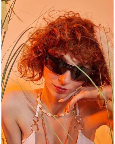 Accessorize Women's Black Sports Wrap Visor Sunglasses - Orange