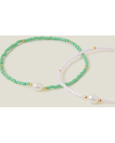 Accessorize Women's Green 2-pack 14ct Gold-plated Pearl Bracelet