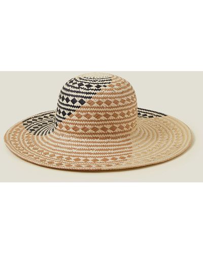 Accessorize Geometric Weave Floppy Hat - Natural