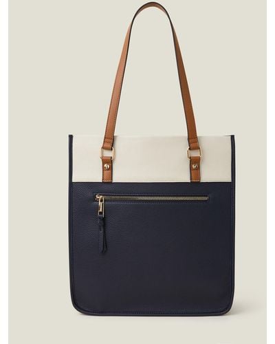 Accessorize Women's Navy Blue And White Colour Block Tote Bag