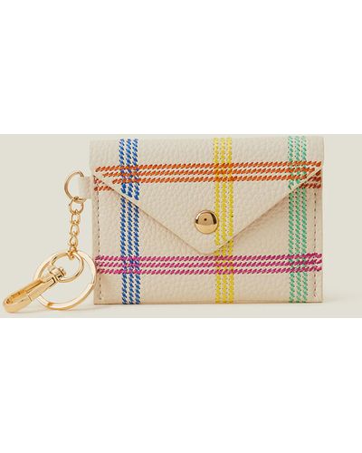 Accessorize Women's White/blue/pink Check Stitch Card Holder Keyring - Natural