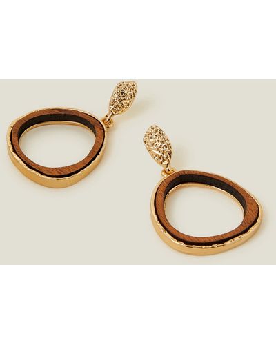 Accessorize Women's Gold Wooden Inlay Drop Earrings - Metallic