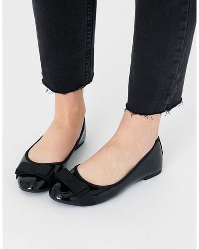 Accessorize Women's Black Smart Faux-leather Bow Front Patent Ballerina Flat Shoes