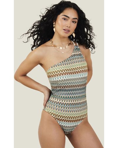 Accessorize One-shoulder Crochet Swimsuit Natural - Multicolour