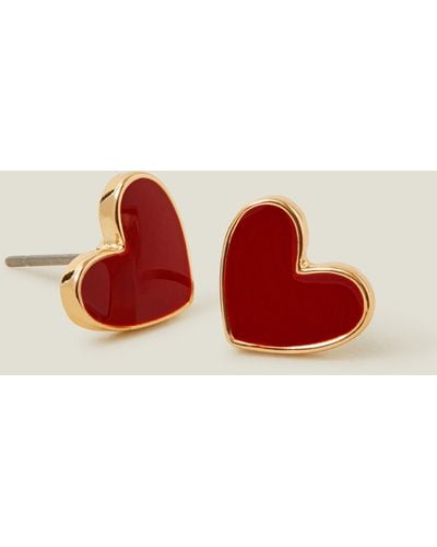 Accessorize Women's Red/gold Enamel Heart Stud Earrings