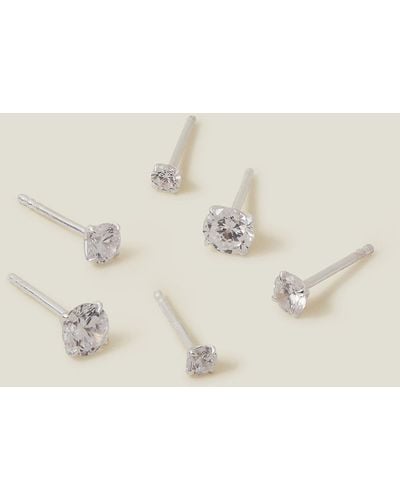 Accessorize Women's 3-pack Sterling Silver-plated Crystal Studs - Natural