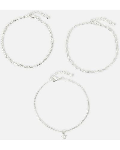 Accessorize Women's Silver Steel Star Chain Anklet Multipack - White