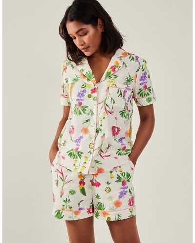 Accessorize Women's Dobby Floral Pyjama Set Ivory - Multicolour