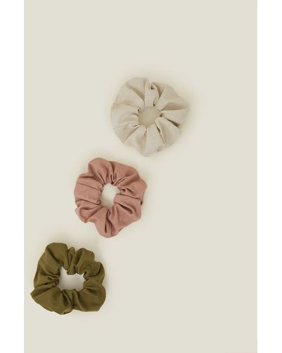 Accessorize Women's Beige/green/brown 3-pack Large Scrunchies - Natural