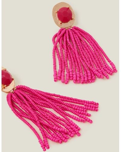 Accessorize Seedbead Tassel Earrings - Pink