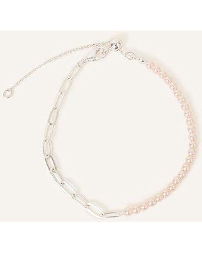 Accessorize Women's Pink And Sterling Silver Plated Pearl Chain Bracelet - Natural