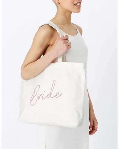 Accessorize Ladies Rose Beaded Detail Cotton Bride Embroidered Shopper Bag - White