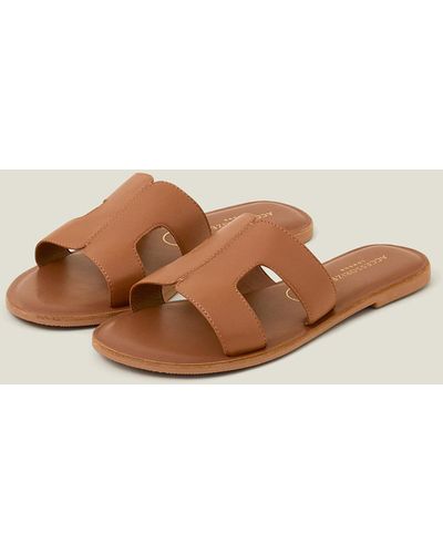 Accessorize Women's Wide Fit Cut-out Leather Sandals Tan - Brown