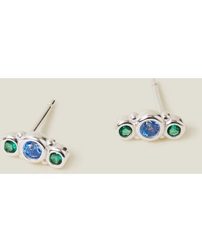 Accessorize Women's Sterling Silver Plated And Green Stone Stud Earrings - Blue