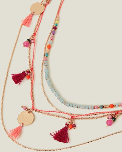 Accessorize Red Coin Tassel Layered Necklace - Pink