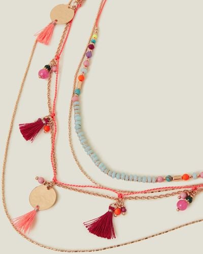 Accessorize Women's Red Coin Tassel Layered Necklace - Pink