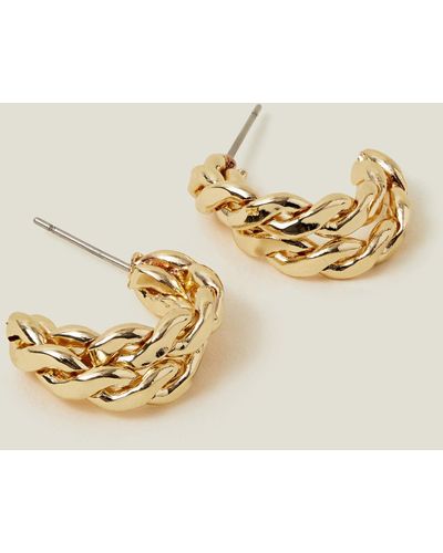 Accessorize Gold Double Chain Hoop Earrings - Metallic
