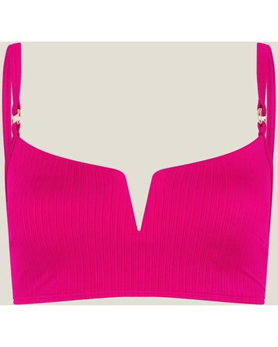 Accessorize Ribbed V-neck Crop Bikini Top Pink