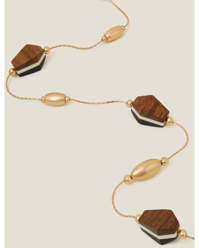 Accessorize Gold Wooden Bead Long Rope Necklace - Natural