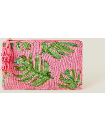 Accessorize Women's Gold Embellished Leaf Zip Top Clutch Bag - Multicolour