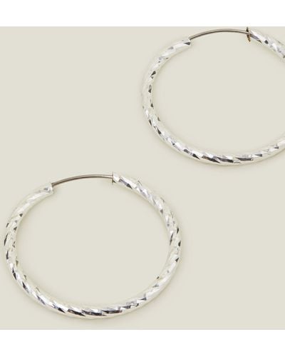 Accessorize Sterling Silver-plated Diamond Cut Hoops - Natural