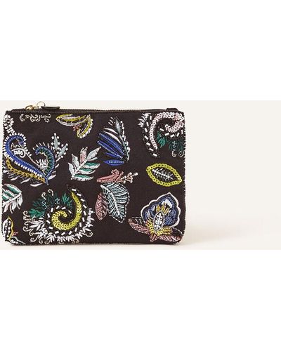Accessorize Women's Black And Blue Beaded Wool Paisley Pouch