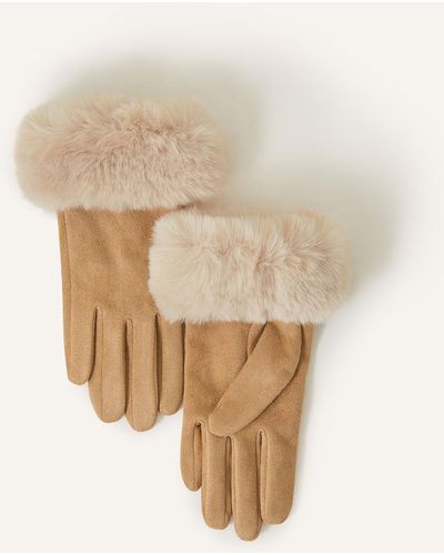 Accessorize Natural Suedette Faux Fur Cuff Gloves