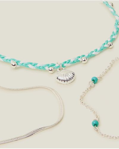 Accessorize Blue/silver 3-pack Shell Anklets - Green