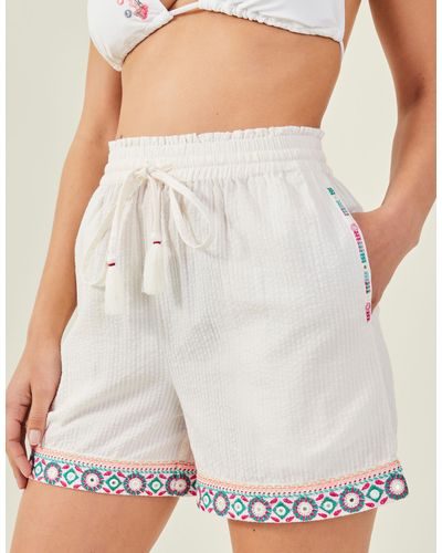 Accessorize Women's Seersucker Embroidered Shorts White